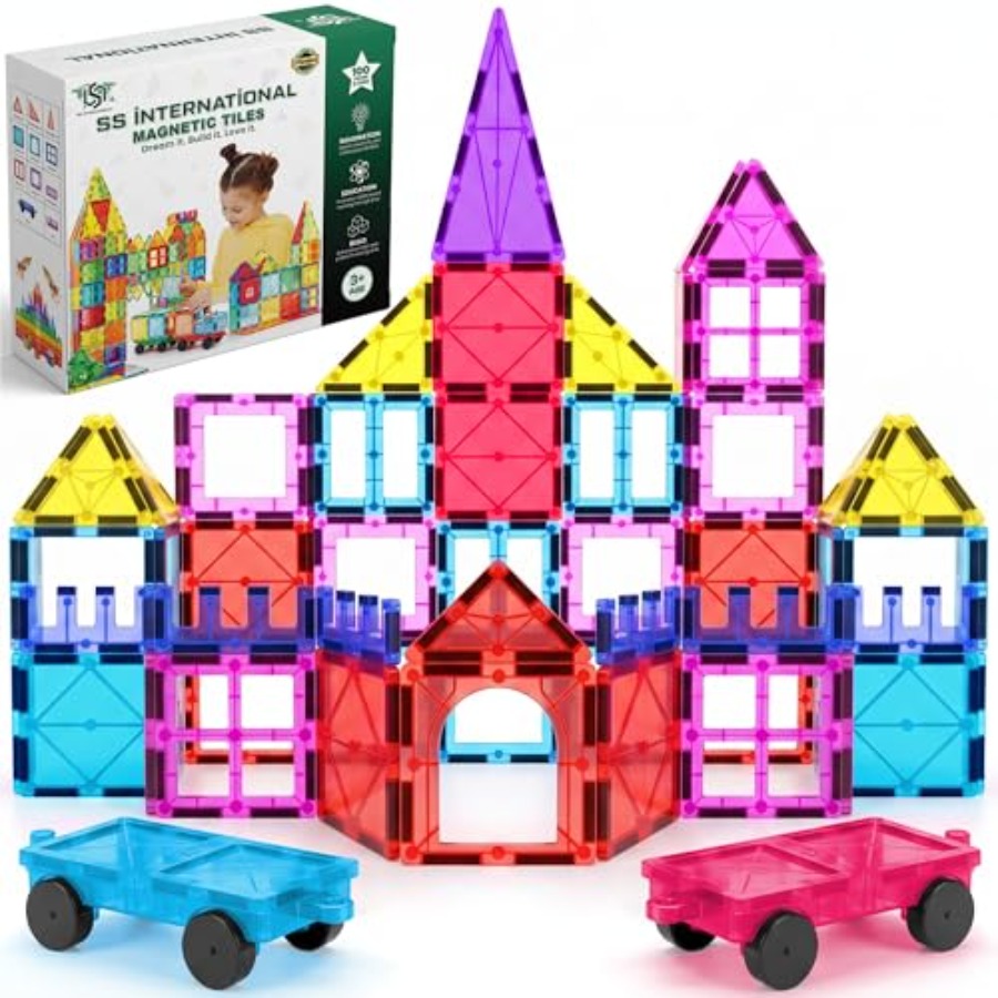 Magnetic Building Tiles Set 100Pcs - ชุดตัวต่อแม่เหล็ก 100 ชิ้น พร้อมรถ 2 คัน