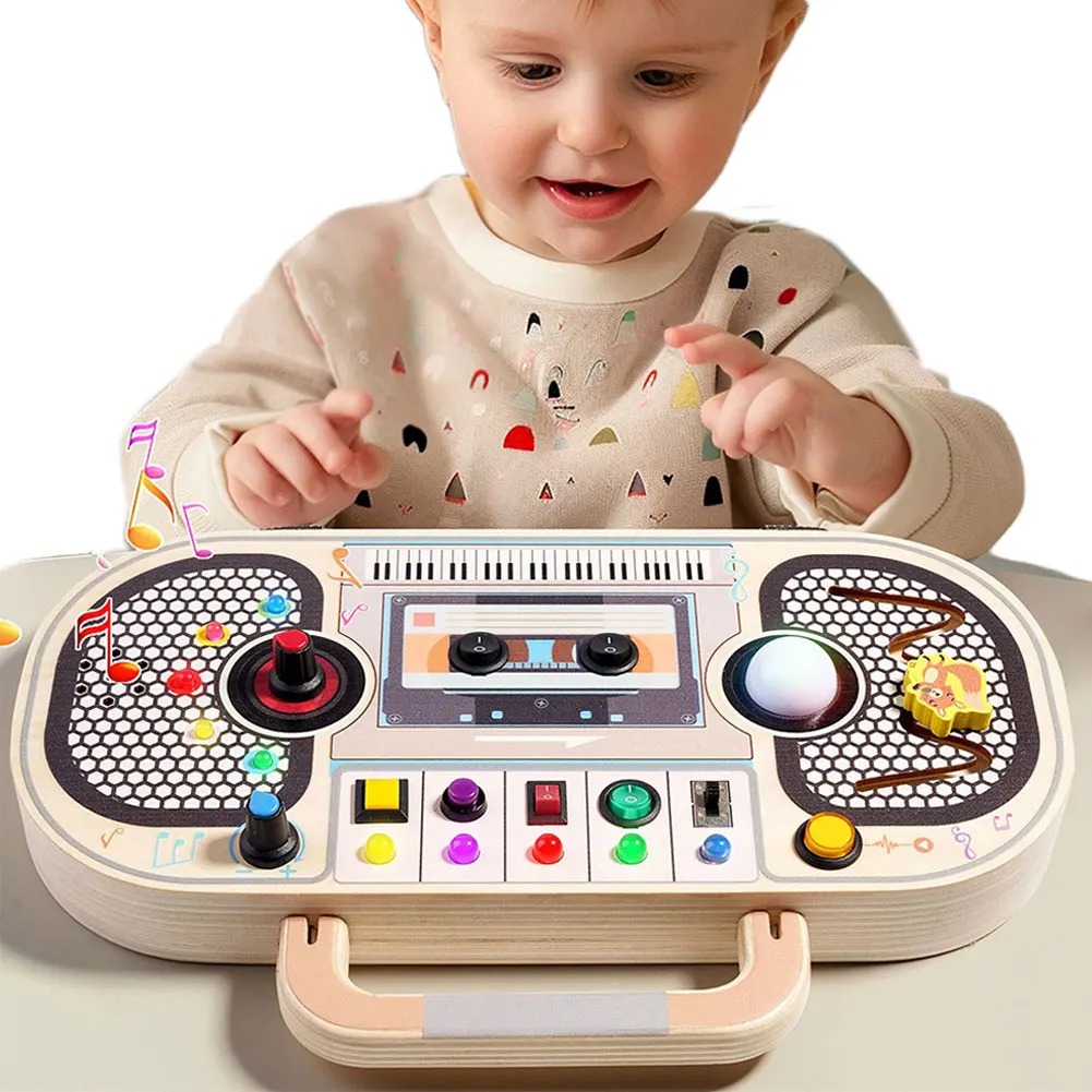 Montessori Wooden Busy Board Toddler - Montessori เด็กวัยหัดเดินของเล่นเด็กไม้ Busy Board Sensory ของเล่นพร้อมสวิตช์ไฟควบคุม