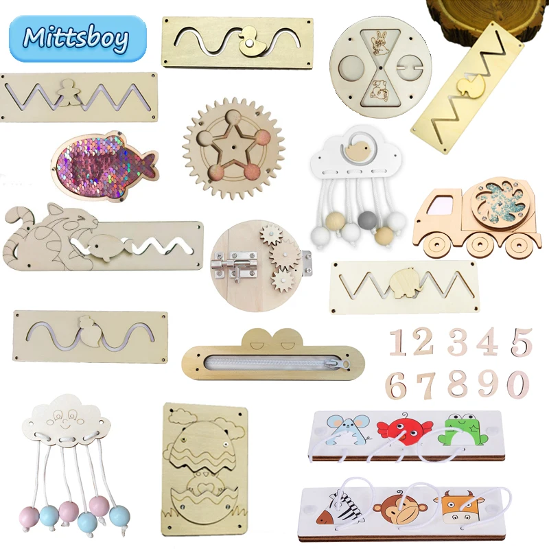 Montessori Wooden Busy Board Toddler - DIY Busy Board Montessori ของเล่นเพื่อการศึกษาสัตว์สไลด์ซิปตัวเลข Cloud