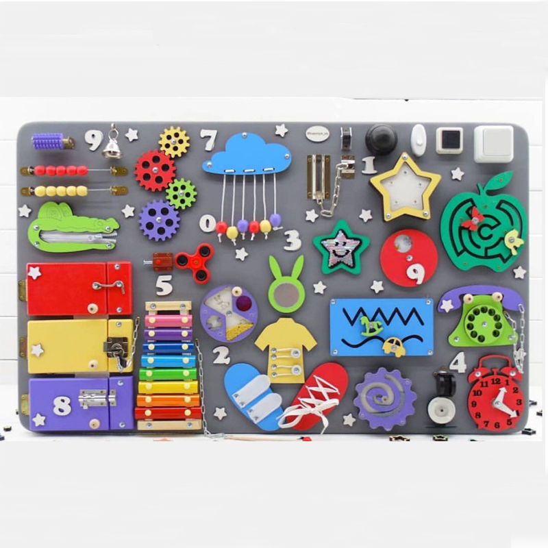 Montessori Wooden Busy Board Toddler - บอร์ดของเล่นแบบ DIY มอนเตสซอรี่ล็อคของเล่นสำหรับเด็กทำจากไม้สำหรับฝึกทักษะเกมสำหรับพ่อแม่-ลูกปริศนาพัฒนาสติปัญญา