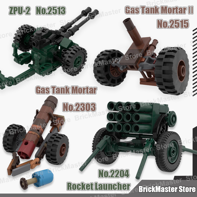 Lego Compatible Military Tank - MOC ฉากสงครามทางทหาร ถังแก๊ส ปืนครก จรวด อุปกรณ์เสริม