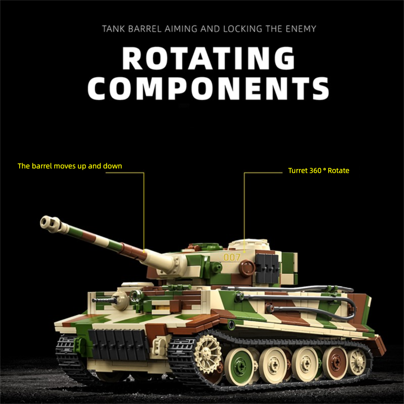 Lego Compatible Military Tank - 1:28 ชุดตัวต่อรถถังเยอรมันไทเกอร์, ของเล่นตัวต่อโมเดลทหาร DIY, ของขวัญสะสมสำหรับผู้ใหญ่คริสต์มาส