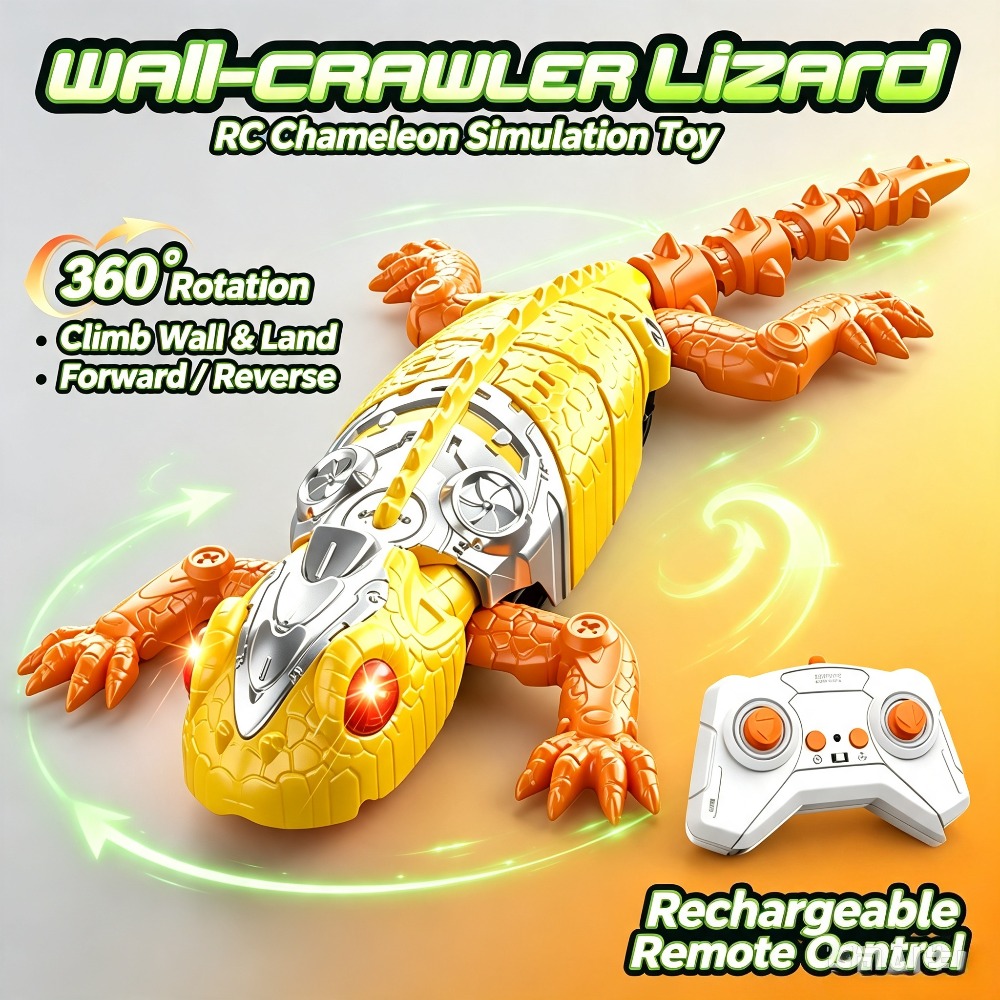 Remote Control Toys - ของเล่นสัตว์ควบคุมด้วยรีโมทไฟฟ้า ปีนผนังได้ จำลองการเคลื่อนไหวของกิ้งก่าและกิ้งก่าคาเมเลียน ดีไซน์ป้องกันการตก เหมาะเป็นของขวัญคริสต์มาส