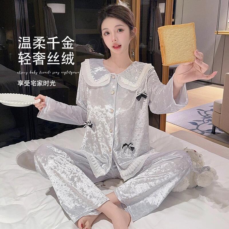 Dolls - ชุดนอนผู้หญิงใหม่สุดฮิต ผ้านุ่มสบายผิว ปี 2025 คอปกตุ๊กตาน่ารัก สำหรับฤดูใบไม้ร่วงและฤดูหนาว