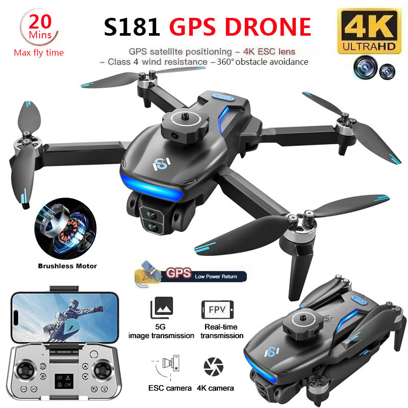 Fpv Brushless Rc Drone 4K - โดรน S181จีพีเอส4K กล้อง HD คู่มืออาชีพ5G โดรนสี่ใบพัดแบบไร้แปรงถ่านพับได้โดรน1.2กม.
