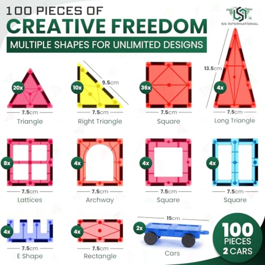 ชุดตัวต่อแม่เหล็ก 100 ชิ้น พร้ - Magnetic Building Tiles Set 100Pcs บทวิจารณ์และราคา