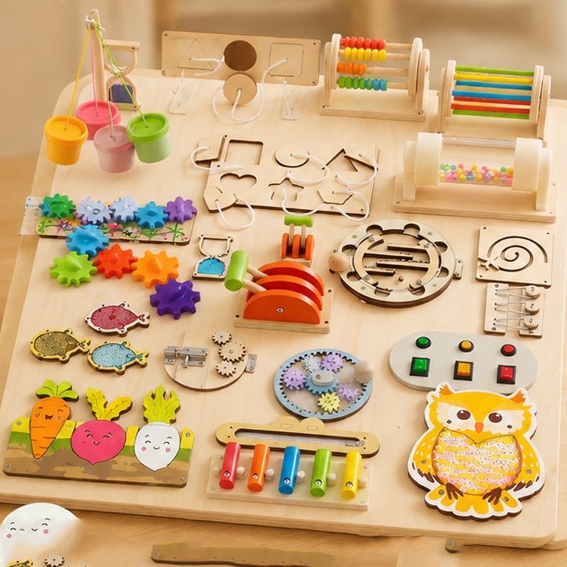 อุปกรณ์เสริมบอร์ดมอนเตสซอรี่ระ - Montessori Wooden Busy Board Toddler บทวิจารณ์และราคา