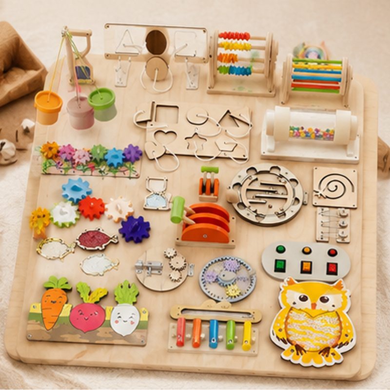 อุปกรณ์เสริมบอร์ดมอนเตสซอรี่ระ - Montessori Wooden Busy Board Toddler บทวิจารณ์และราคา